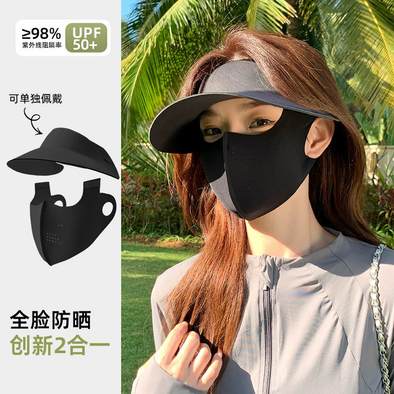 Sombrero con máscara de protección solar - Cubrebocas de seda de hielo para mujer MZ285