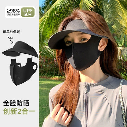 Sombrero con máscara de protección solar - Cubrebocas de seda de hielo para mujer MZ285