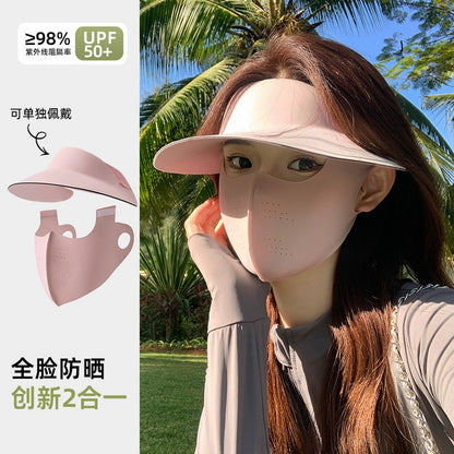 Sombrero con máscara de protección solar - Cubrebocas de seda de hielo para mujer MZ285